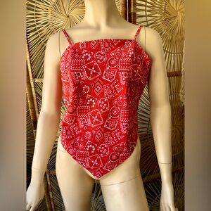 Red Bandana Print Backless Top Size M Country Western Festival Top French Kiss